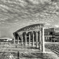 Buy canvas prints of Wales Millennium Centre Mono by Steve Purnell