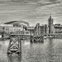 Buy canvas prints of Over Cardiff Bay Mono by Steve Purnell