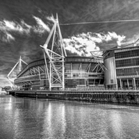 Buy canvas prints of Wales Millennium Stadium 3 Mono by Steve Purnell