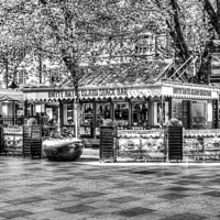 Buy canvas prints of Hayes Island Snack Bar Cardiff mono by Steve Purnell
