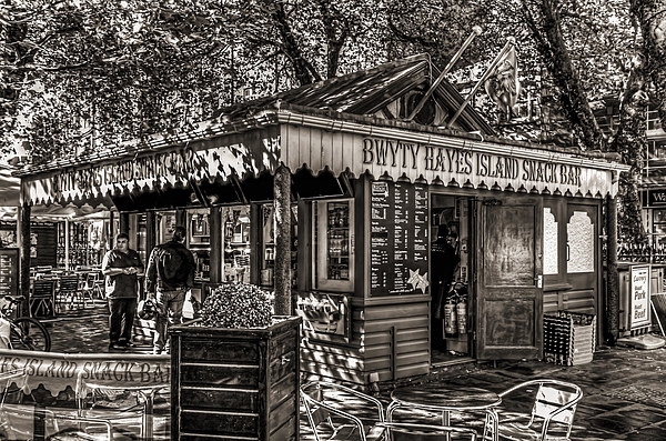 Hayes Island Snack Bar Cardiff Mono Picture Board by Steve Purnell