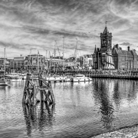 Buy canvas prints of Cardiff Bay And The Pierhead Building Mono by Steve Purnell