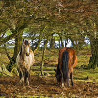 Buy canvas prints of Grazing Horses Painted Effect by Steve Purnell