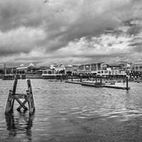 Buy canvas prints of Cardiff Bay Panorama Monochrome by Steve Purnell