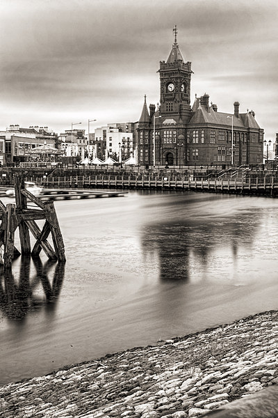 Pierhead Building Cardiff Bay Monochrome Picture Board by Steve Purnell