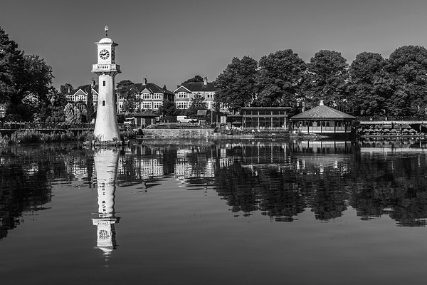 Roath Park Lake Black and White Picture Board by Steve Purnell