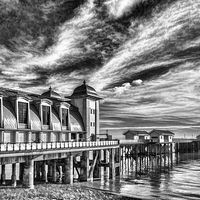 Buy canvas prints of Penarth Pier Painterly Monochrome by Steve Purnell