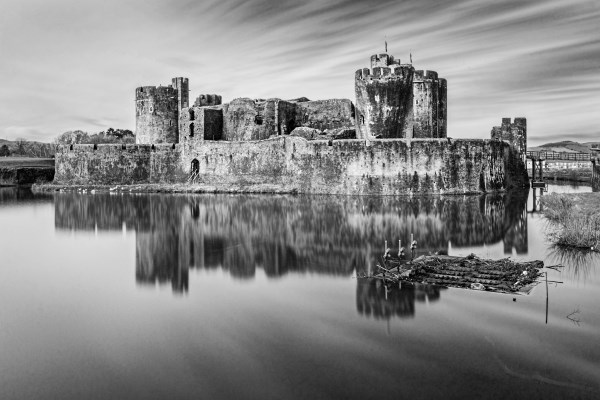 Caerphilly Castle Long Exposure 1 Mono Picture Board by Steve Purnell
