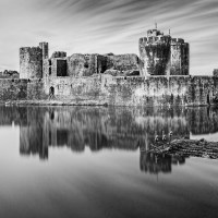 Buy canvas prints of Caerphilly Castle Long Exposure 1 Mono by Steve Purnell