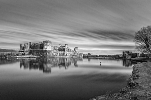 Caerphilly Castle Long Exposure 2 Mono Picture Board by Steve Purnell