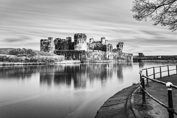 Caerphilly Castle Long Exposure 3 Mono Picture Board by Steve Purnell