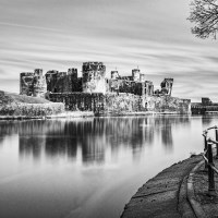 Buy canvas prints of Caerphilly Castle Long Exposure 3 Mono by Steve Purnell