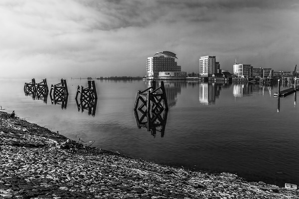 Fog In The Bay 1 Mono Picture Board by Steve Purnell