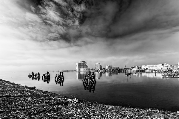 Fog In The Bay 3 Mono Picture Board by Steve Purnell