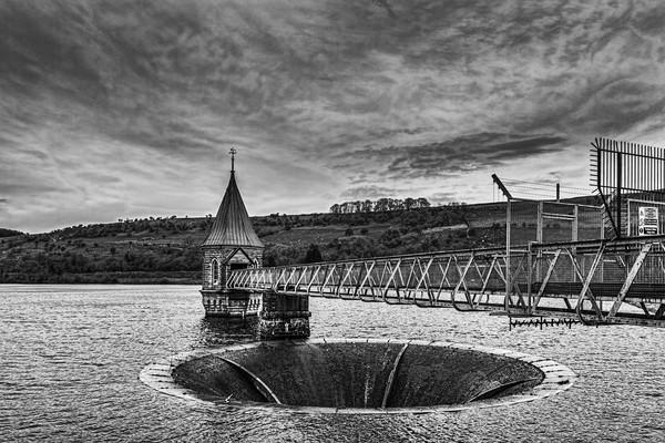 Pontsticill Reservoir Valve Tower Mono Picture Board by Steve Purnell