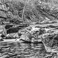 Buy canvas prints of Caradocs Falls 1 Mono by Steve Purnell