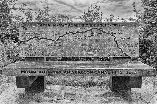 Goytre Wharf Seat Map Monochrome Picture Board by Steve Purnell
