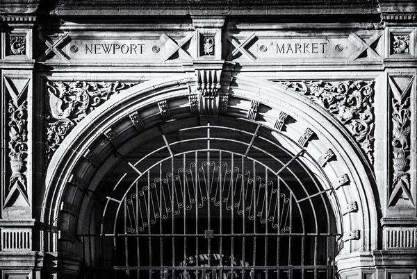 Newport Market Entrance Mono Picture Board by Steve Purnell