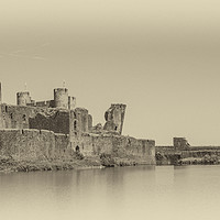 Buy canvas prints of Caerphilly Castle Panorama Antique by Steve Purnell