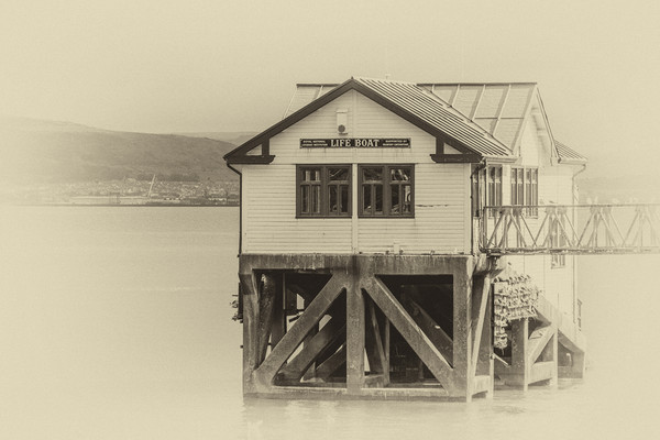 Old Mumbles Lifeboat Station Antique Picture Board by Steve Purnell