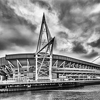 Buy canvas prints of Principality Stadium North View Monochrome by Steve Purnell