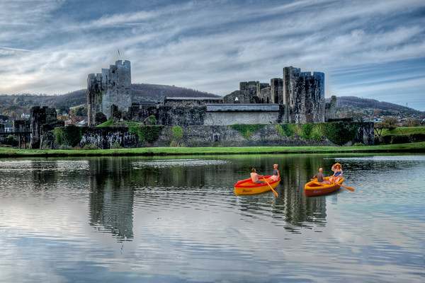 Little Rowers At Caerphilly Castle 2 Picture Board by Steve Purnell