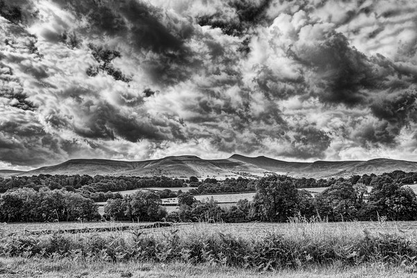Dramatic Skies Over Penyfan Monochrome Picture Board by Steve Purnell
