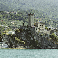 Buy canvas prints of Majestic Scaliger Castle on Lake Garda by Steve Purnell