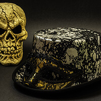 Buy canvas prints of Top Hat Skull And Mask 1 by Steve Purnell