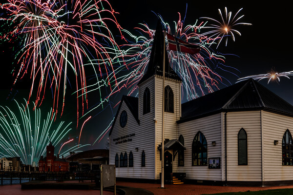 Fireworks Over The Norwegian Church Picture Board by Steve Purnell