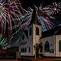 Buy canvas prints of Fireworks Over The Norwegian Church by Steve Purnell