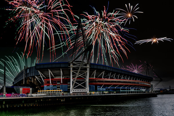 Fireworks Over The Principality Stadium Picture Board by Steve Purnell