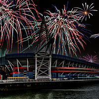Buy canvas prints of Fireworks Over The Principality Stadium by Steve Purnell