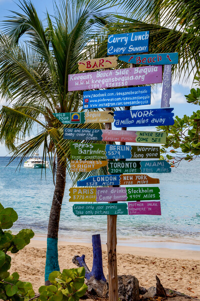 Sign Post on Bequia Framed Mounted Print by Roger Green