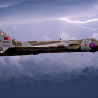 Buy canvas prints of Vulcan Bomber in a Storm by Roger Green