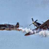 Buy canvas prints of Spitfire versus the ME109 by Roger Green