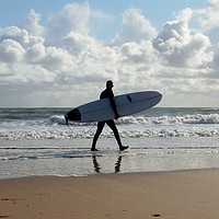 Buy canvas prints of Surfer at Langland Bay. by Becky Dix
