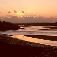 Buy canvas prints of Lougher Bridge at Sunset. by Becky Dix