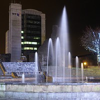 Buy canvas prints of Castle Square, Fountain & Lights. by Becky Dix
