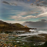 Buy canvas prints of Mumbles Lighthouse from Bracelet Bay. by Becky Dix
