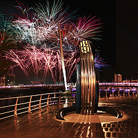 Buy canvas prints of New Year Fireworks, Swansea. by Becky Dix