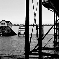 Buy canvas prints of Mumbles Pier & Boathouse, B&W by Becky Dix
