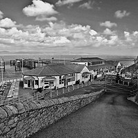 Buy canvas prints of Mumbles Pier, Black & White. by Becky Dix