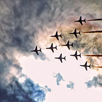 Buy canvas prints of Red Arrows & Rain Clouds. by Becky Dix
