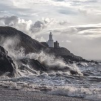 Buy canvas prints of Mumbles Lighthouse Storms. by Becky Dix