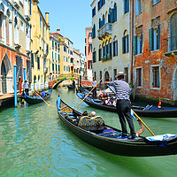 Buy canvas prints of Gondolas on the canal                         by Michael Oakes
