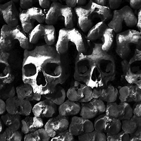 Buy canvas prints of  Skulls - Paris Catacombs, black and white version by Mary Rath