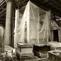 Buy canvas prints of Mausoleum Draped in Tarp by Mary Rath