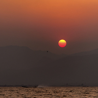 Buy canvas prints of  Nile Lake Sunset, Myanmar by Christine Johnson
