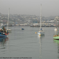 Buy canvas prints of Misty morning Brixham by Stephen Wakefield